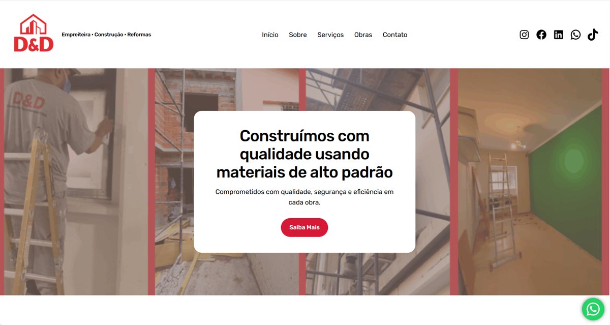 Página inicial do site da D&D Construção
